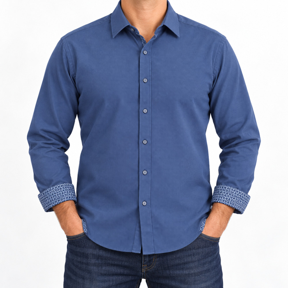 Ted Baker Dress Shirt Mens 16 32/33 Blue Geometric Regular Fit Long Sleeve